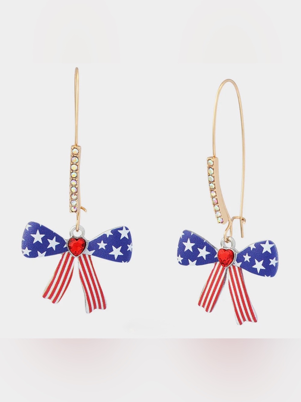 Brand New Betsey Johnson Americana Bow Blue/Red/White Shepherd Hook Earrings